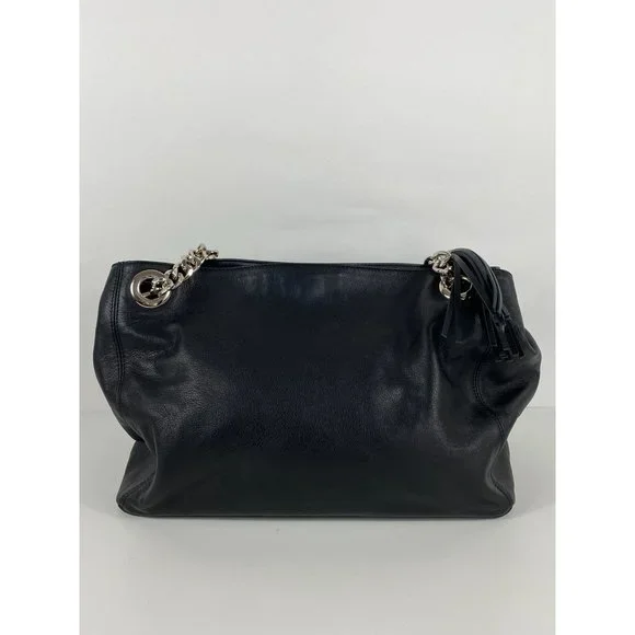 Valentino by Mario Valentino Quilted Logo Chain Strap Leather Hand Bag Blk D137 - Picture 2 of 11